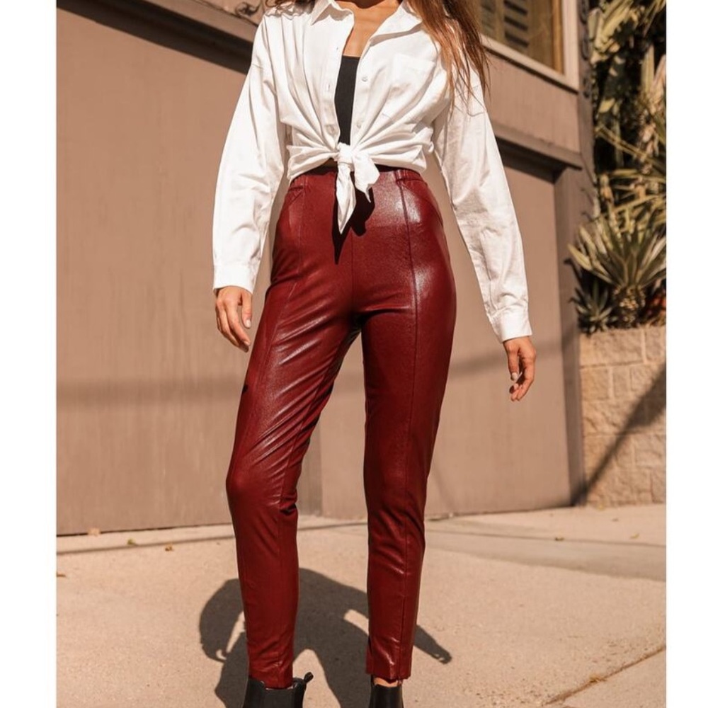 NWT Lulus Pants Small Red Way Too Cool Burgundy Vegan Leather Legging Sz M